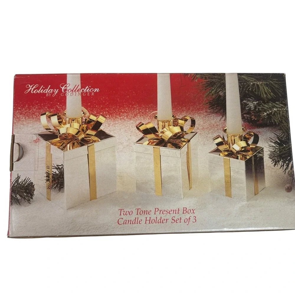 Vintage Godinger Two-Tone Metal Present Box Candle Holders - Set of 3